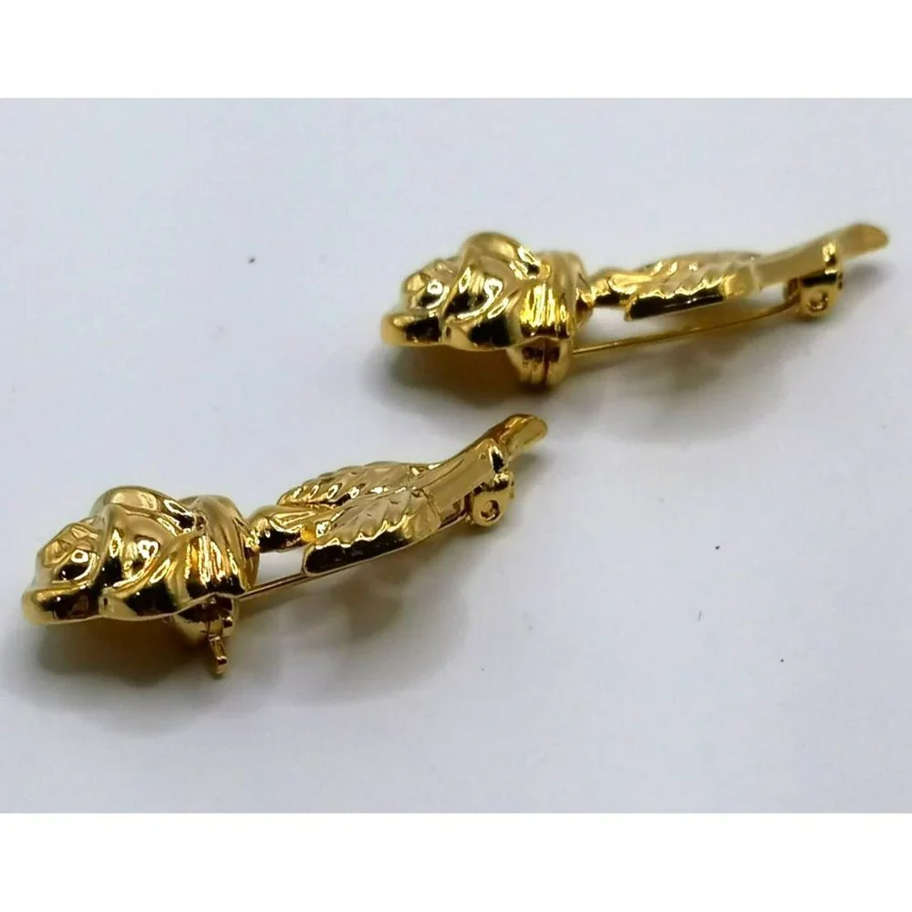 Lot of 2 Petite Vintage Gold‎ Tone Rose Flower Lapel Pins